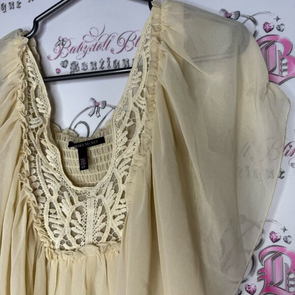 Victoria secret blouse boho crochet ruffle lightweight cream white yellow - Picture 9 of 9